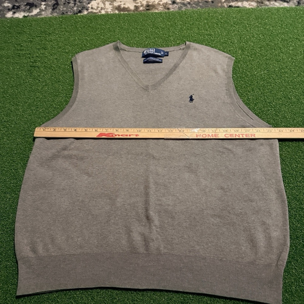Polo Ralph Lauren Men's Large Pima Cotton Sweater Vest V Neck Gray Pony Logo